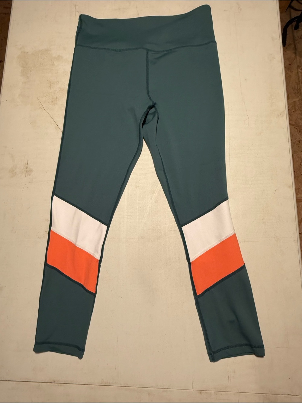Women’s Teal Colorblock Leggings with White and Orange/Coral Panels